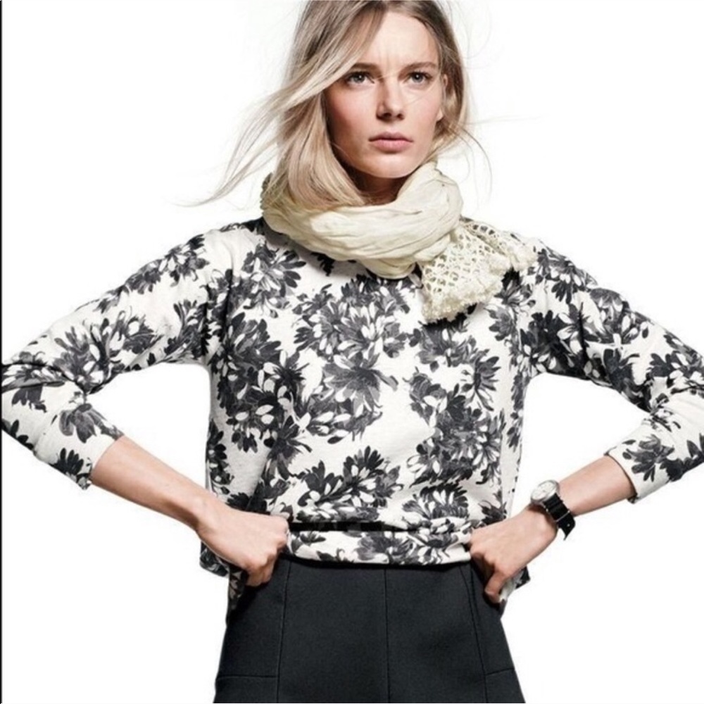 J. Crew photo floral black gray sweatshirt crew